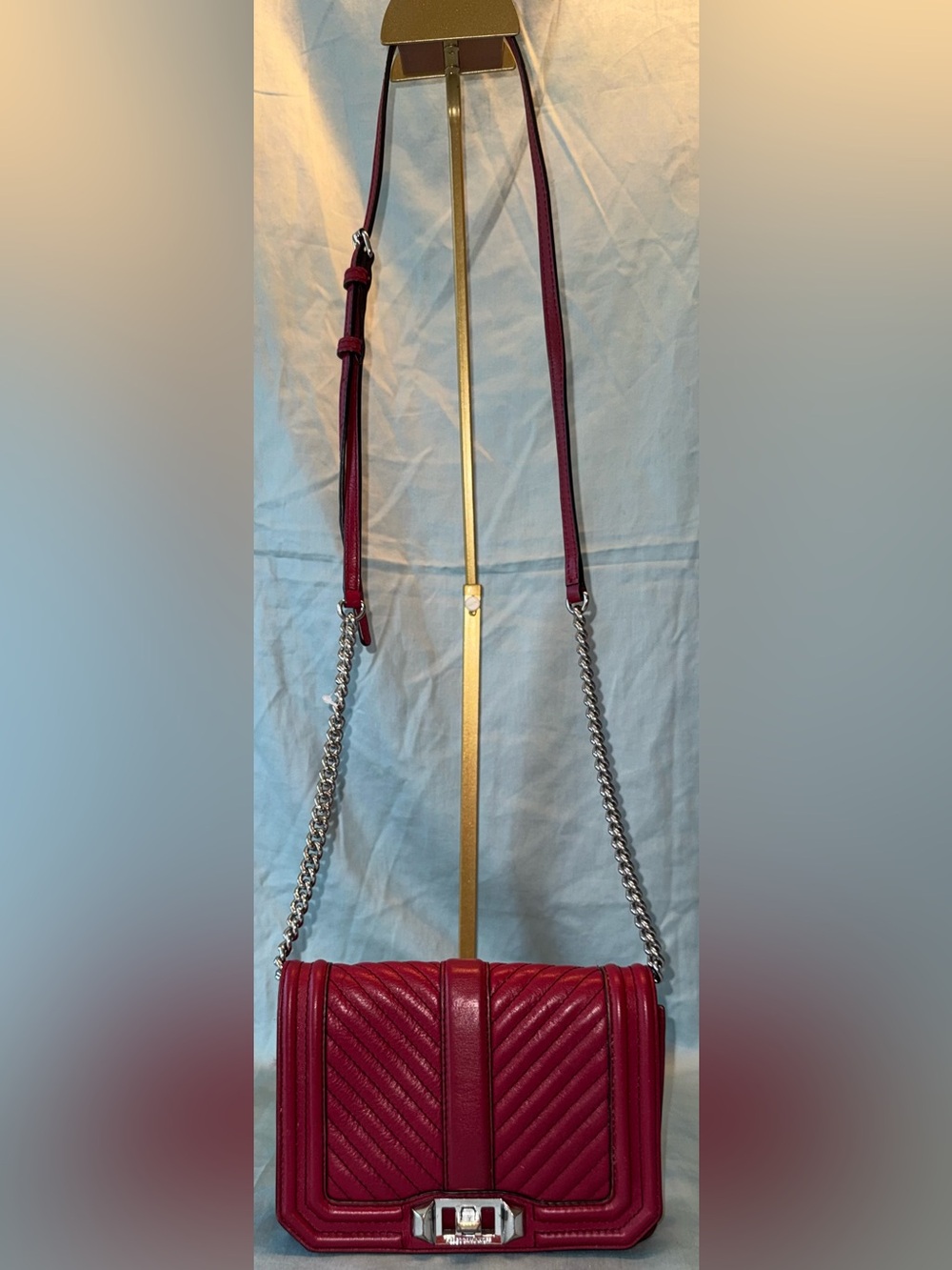 Rebecca Minkoff Pinot Noir Leather Chevron Quilted Love Crossbody Bag